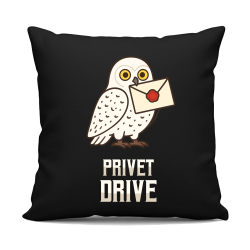 Privet Drive - Hedwiga - čierny vankúš s potlačou pre fanúšikov série Harry Potter