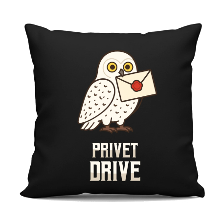 Privet Drive - Hedwiga - čierny vankúš s potlačou pre fanúšikov série Harry Potter