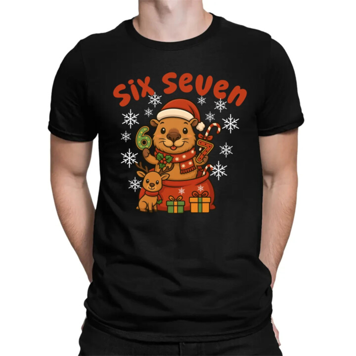 Six seven 67 - Italian Brainrot - Vianočná kapybara - pánske tričko s potlačou