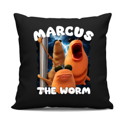 Marcus the worm - čierny vankúš s potlačou