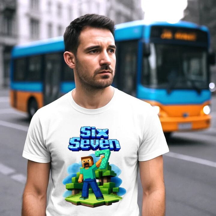 Steve 67 - Six Seven - pánske tričko s potlačou - inspirované Minecraft
