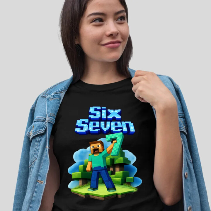 Steve 67 - Six Seven - dámske tričko s potlačou - inspirované Minecraft