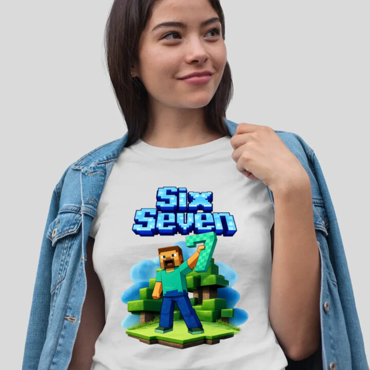 Steve 67 - Six Seven - dámske tričko s potlačou - inspirované Minecraft