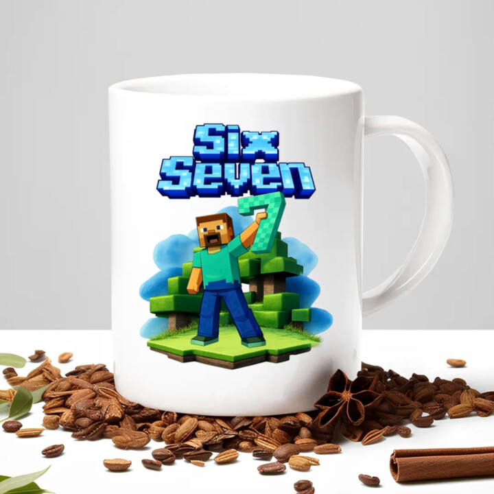 Steve 67 - Six Seven - keramický hrnček s potlačou - inspirované Minecraft