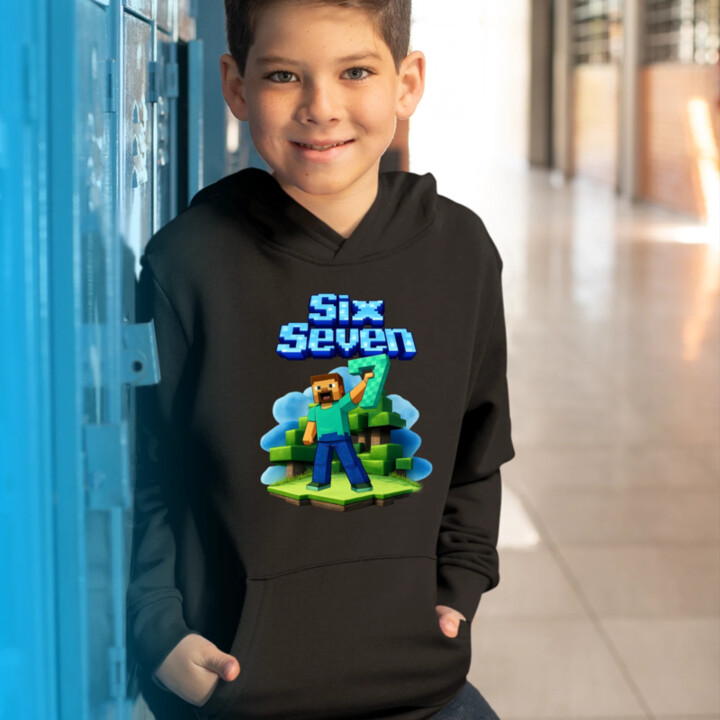Steve 67 - Six Seven - detská mikina s kapucňou - inspirované Minecraft