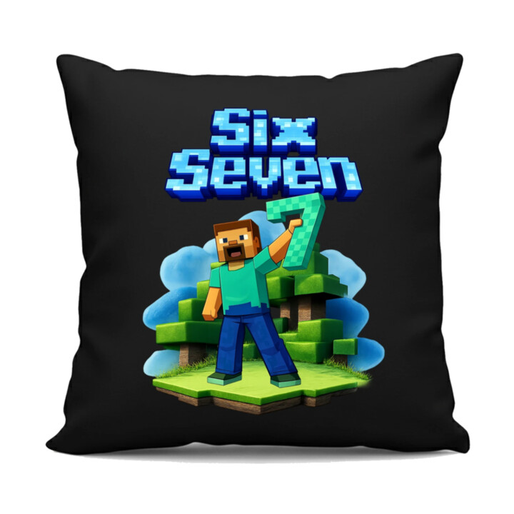 Steve 67 - Six Seven - čierny vankúš s potlačou - inspirované Minecraft