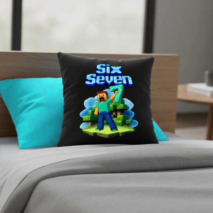 Steve 67 - Six Seven - čierny vankúš s potlačou - inspirované Minecraft