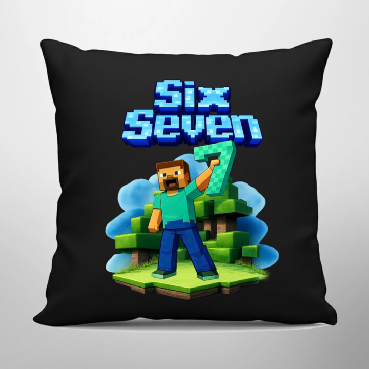 Steve 67 - Six Seven - čierny vankúš s potlačou - inspirované Minecraft