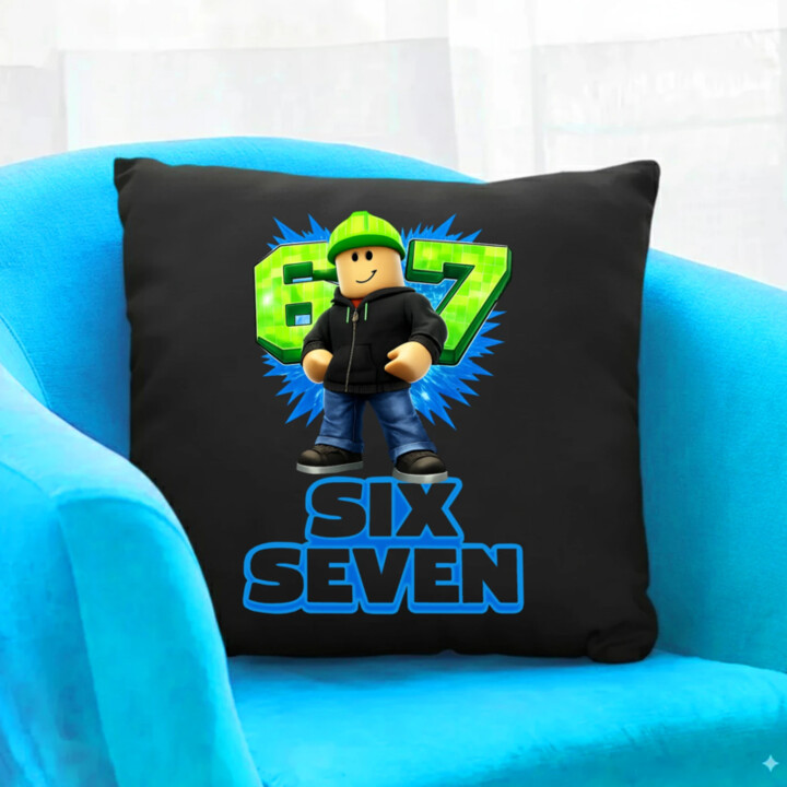 Six Seven 67 - čierny vankúš s potlačou - inšpirované Roblox