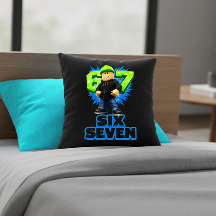 Six Seven 67 - čierny vankúš s potlačou - inšpirované Roblox