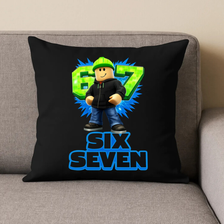 Six Seven 67 - čierny vankúš s potlačou - inšpirované Roblox