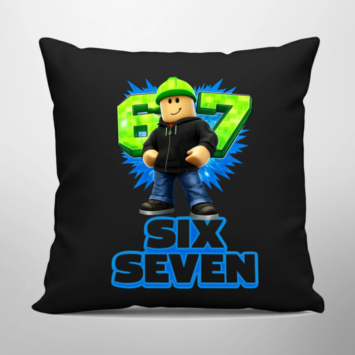 Six Seven 67 - čierny vankúš s potlačou - inšpirované Roblox
