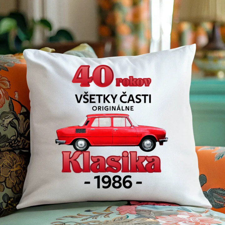 40 rokov - všetky časti originálne - Klasika 1986 - vankúš s potlačou