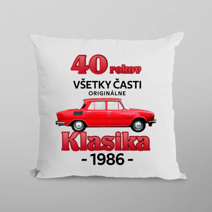 40 rokov - všetky časti originálne - Klasika 1986 - vankúš s potlačou