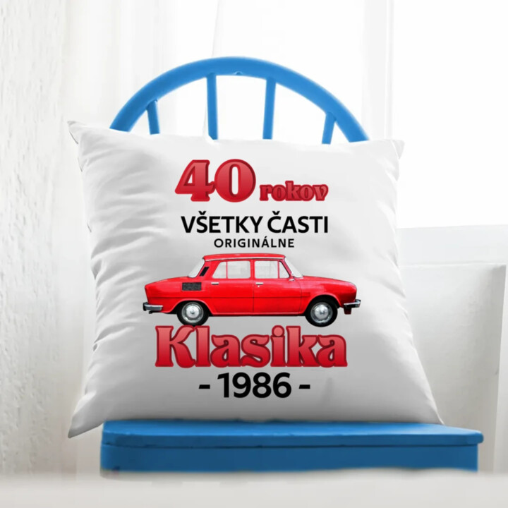 40 rokov - všetky časti originálne - Klasika 1986 - vankúš s potlačou