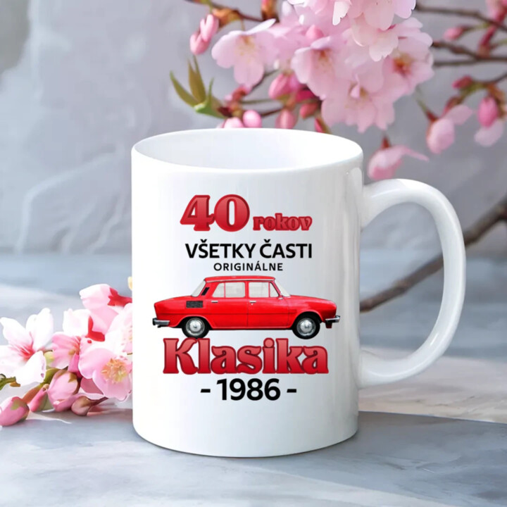 40 rokov - všetky časti originálne - Klasika 1986 - keramický hrnček s potlačou