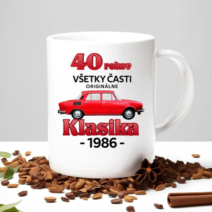 40 rokov - všetky časti originálne - Klasika 1986 - keramický hrnček s potlačou