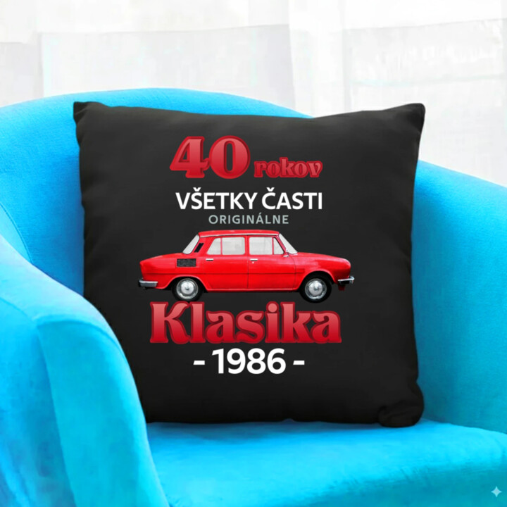 40 rokov - všetky časti originálne - Klasika 1986 - čierny vankúš s potlačou