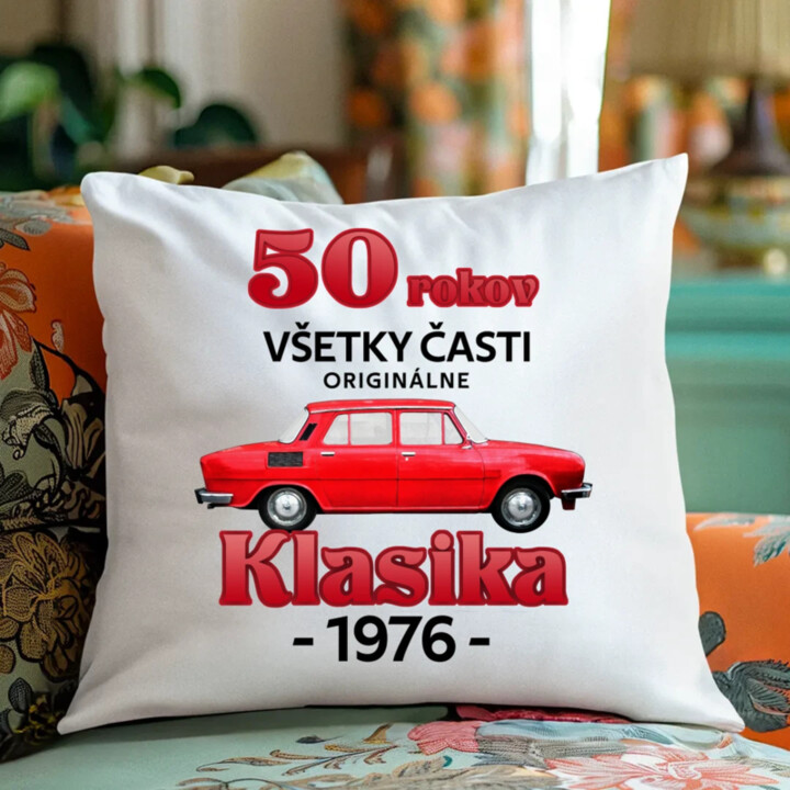 50 rokov - všetky časti originálne - Klasika 1976 - vankúš s potlačou