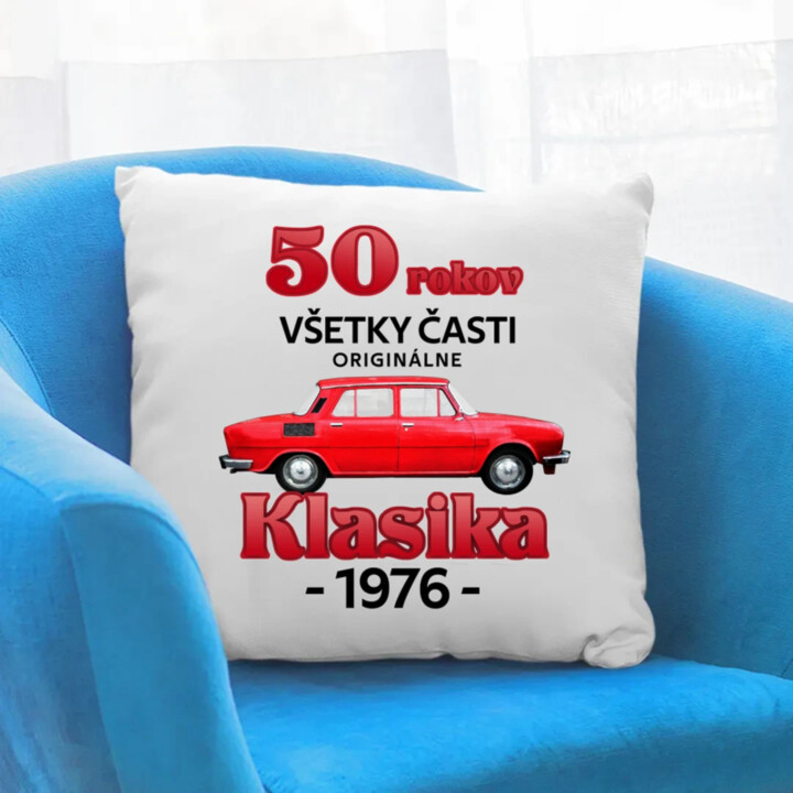 50 rokov - všetky časti originálne - Klasika 1976 - vankúš s potlačou