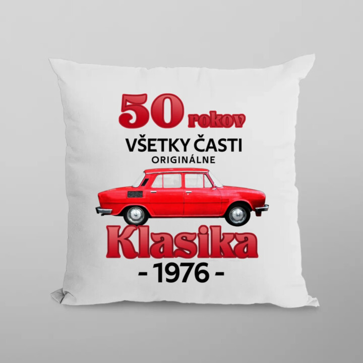 50 rokov - všetky časti originálne - Klasika 1976 - vankúš s potlačou
