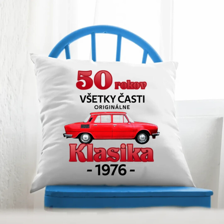 50 rokov - všetky časti originálne - Klasika 1976 - vankúš s potlačou