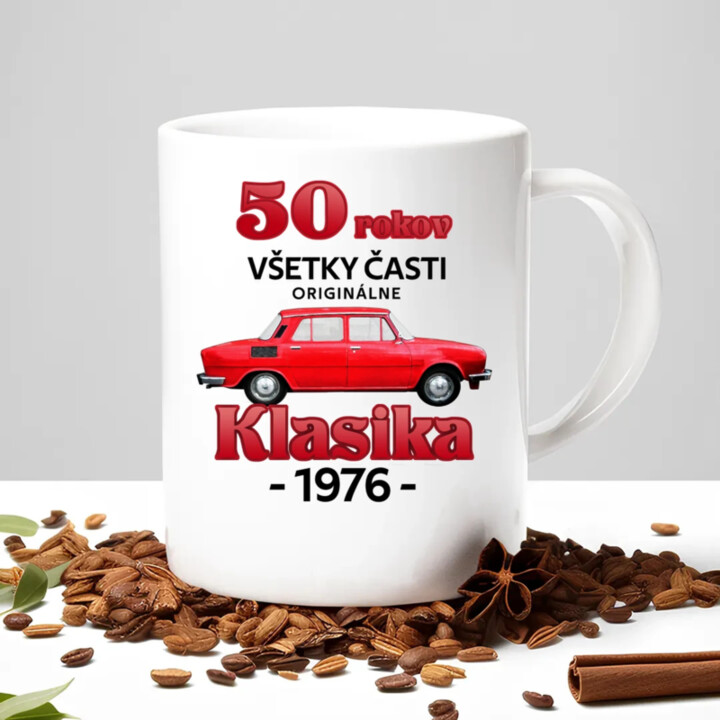 50 rokov - všetky časti originálne - Klasika 1976 - keramický hrnček s potlačou