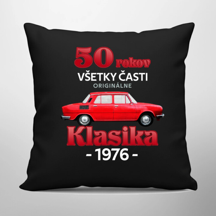 50 rokov - všetky časti originálne - Klasika 1976 - čierny vankúš s potlačou