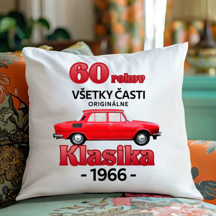 60 rokov - všetky časti originálne - Klasika 1966 - vankúš s potlačou