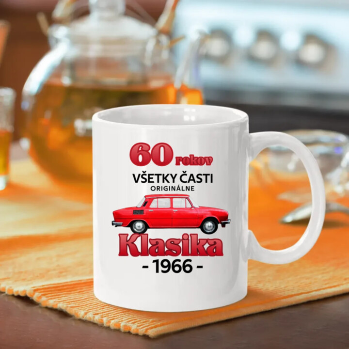 60 rokov - všetky časti originálne - Klasika 1966 - keramický hrnček s potlačou