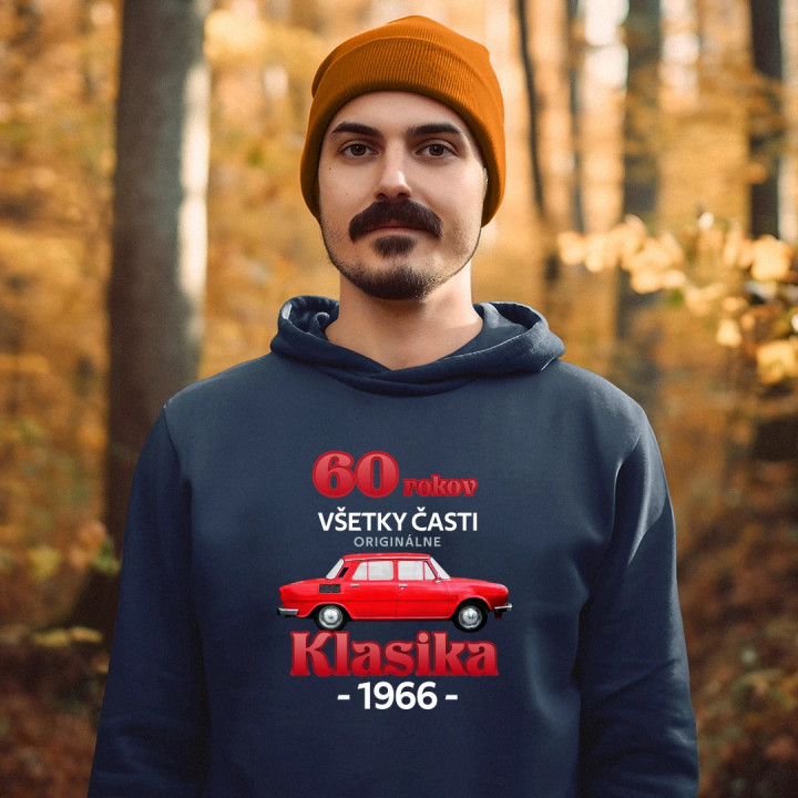 60 rokov - všetky časti originálne - Klasika 1966  - pánska mikina s potlačou