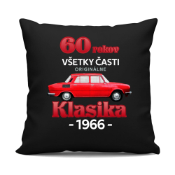 60 rokov - všetky časti originálne - Klasika 1966 - čierny vankúš s potlačou