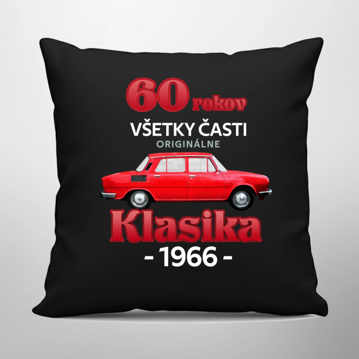 60 rokov - všetky časti originálne - Klasika 1966 - čierny vankúš s potlačou
