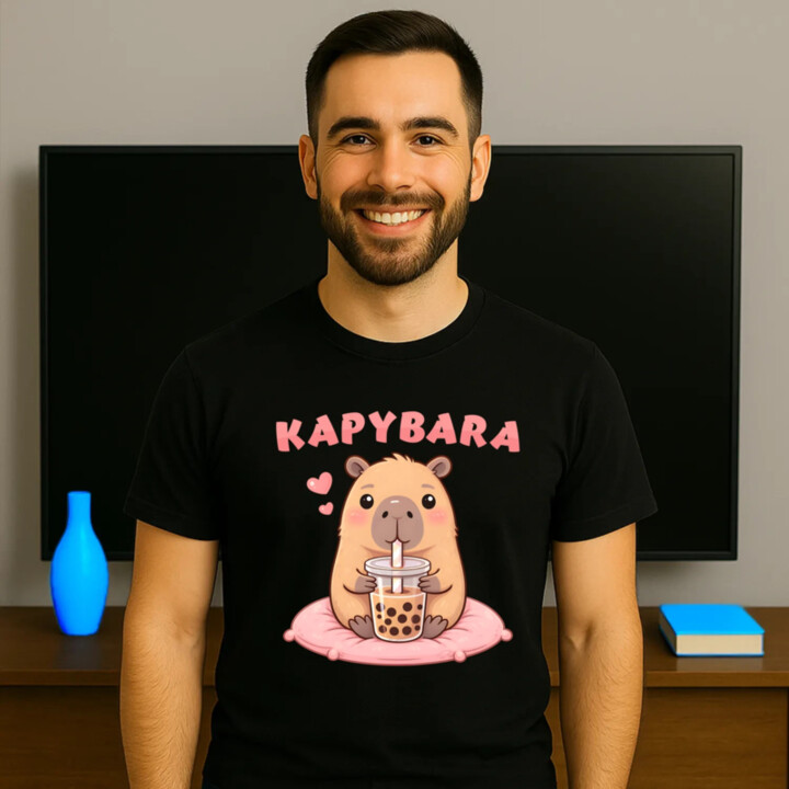 Kapybara - bubble tea - pánske tričko s potlačou