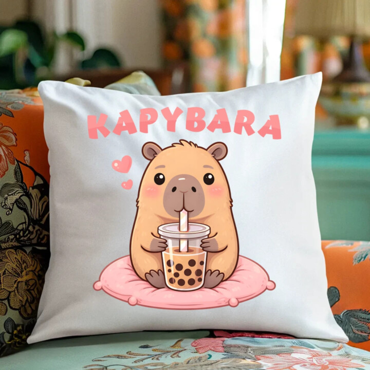 Kapybara - bubble tea - vankúš s potlačou