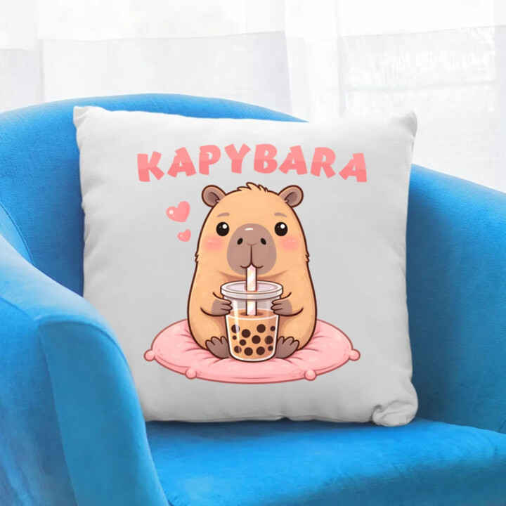 Kapybara - bubble tea - vankúš s potlačou