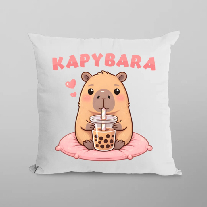 Kapybara - bubble tea - vankúš s potlačou