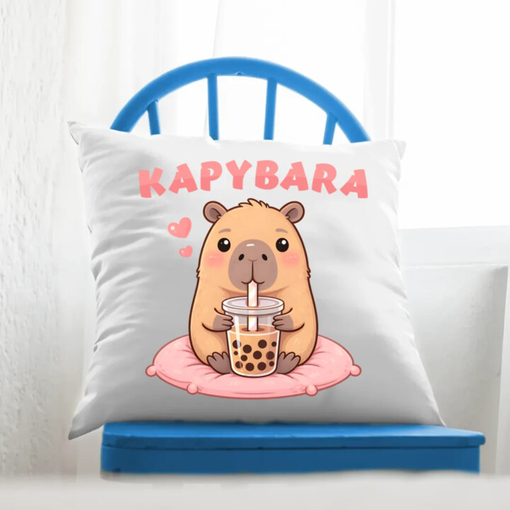 Kapybara - bubble tea - vankúš s potlačou