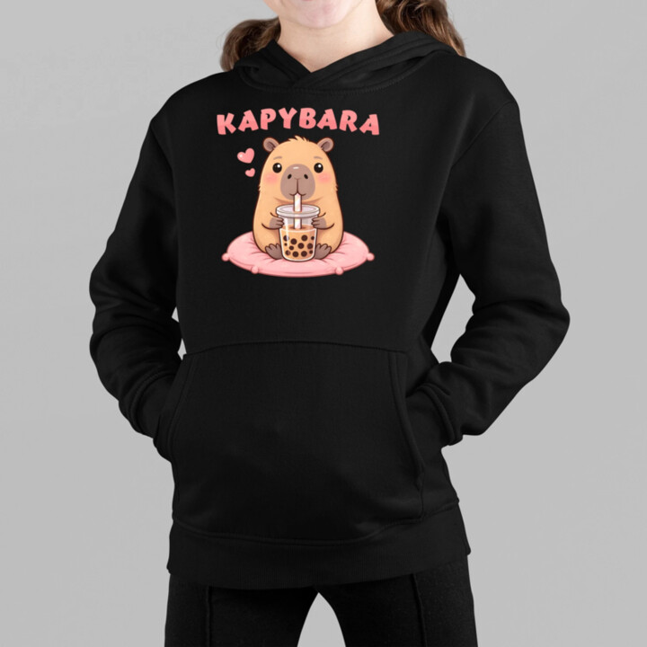 Kapybara - bubble tea - detská mikina s kapucňou