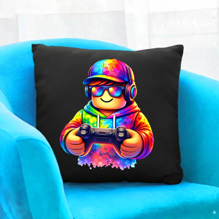 Hráč – pre fanúšikov hry Roblox - čierny vankúš s potlačou