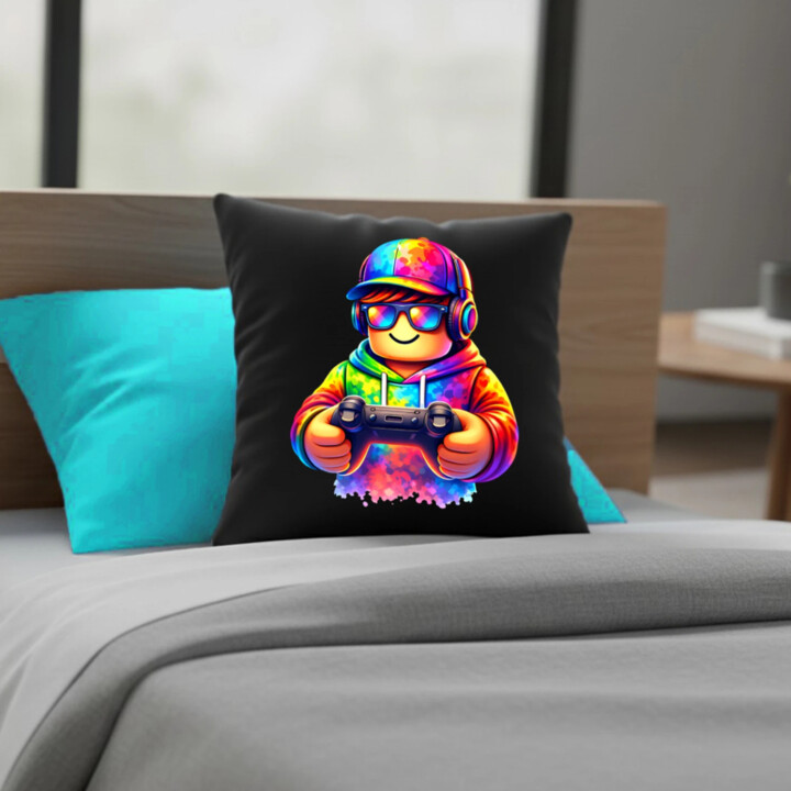Hráč – pre fanúšikov hry Roblox - čierny vankúš s potlačou