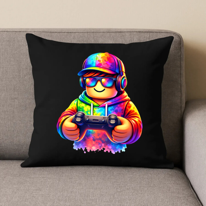 Hráč – pre fanúšikov hry Roblox - čierny vankúš s potlačou