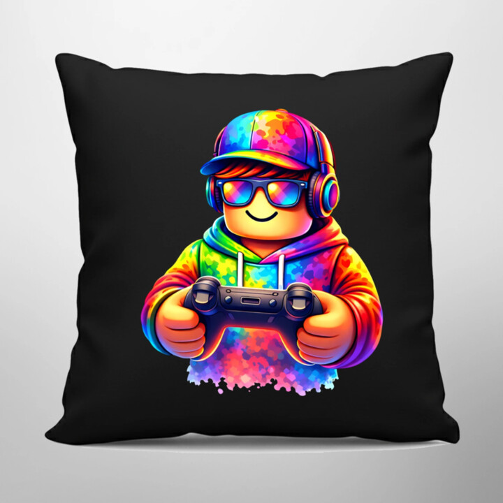 Hráč – pre fanúšikov hry Roblox - čierny vankúš s potlačou