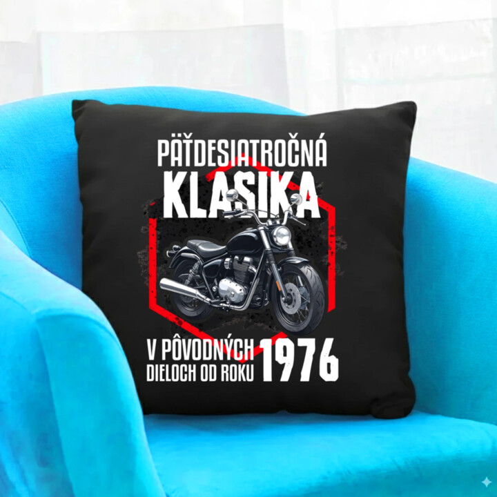 Päťdesiatročná klasika - v pôvodných dieloch od roku 1976 - čierny vankúš s potlačou