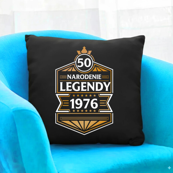 50 rokov - Narodenie legendy 1976 v2 - čierny vankúš s potlačou