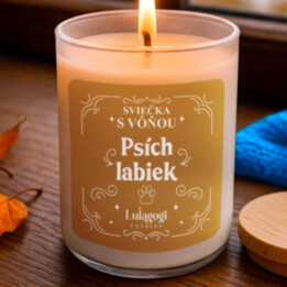 Sviečka s vôňou psích labiek - vonná svieca s potlačou
