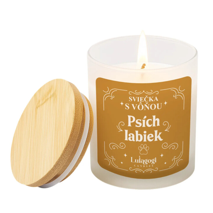 Sviečka s vôňou psích labiek - vonná svieca s potlačou