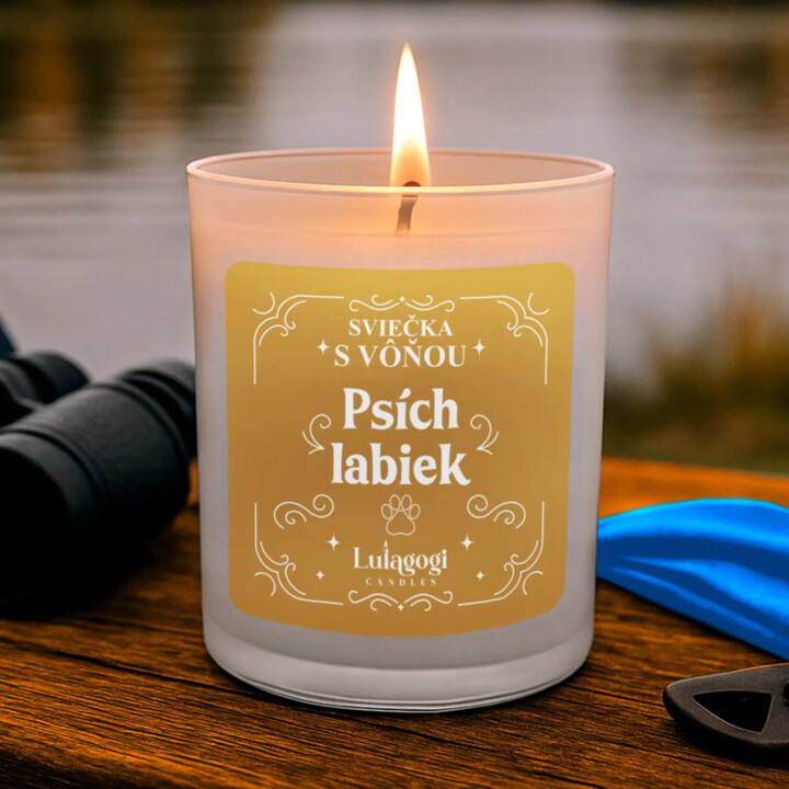 Sviečka s vôňou psích labiek - vonná svieca s potlačou