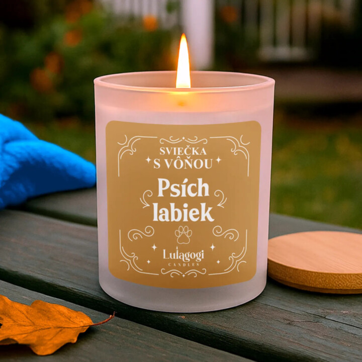 Sviečka s vôňou psích labiek - vonná svieca s potlačou