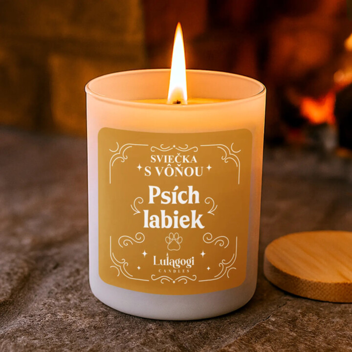 Sviečka s vôňou psích labiek - vonná svieca s potlačou